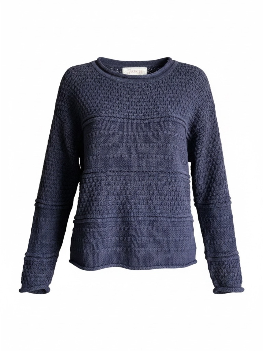 True Vintage Navy Ramie Cotton Blend Chunky Heavy Knit Cottagecore Sweater M